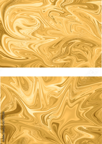 Set of marble swirl texture, marbling pattern. Gradient golden color fluid, liquid paint. Colorful background. Backdrop for banners, posters, social media posts. Abstract vector illustration.