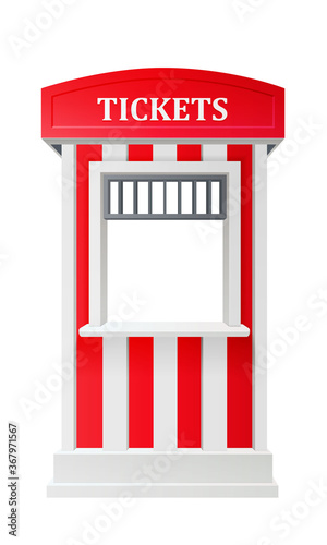 red carnival information ticket booth isolated on white background. realistic 3d vector illustration