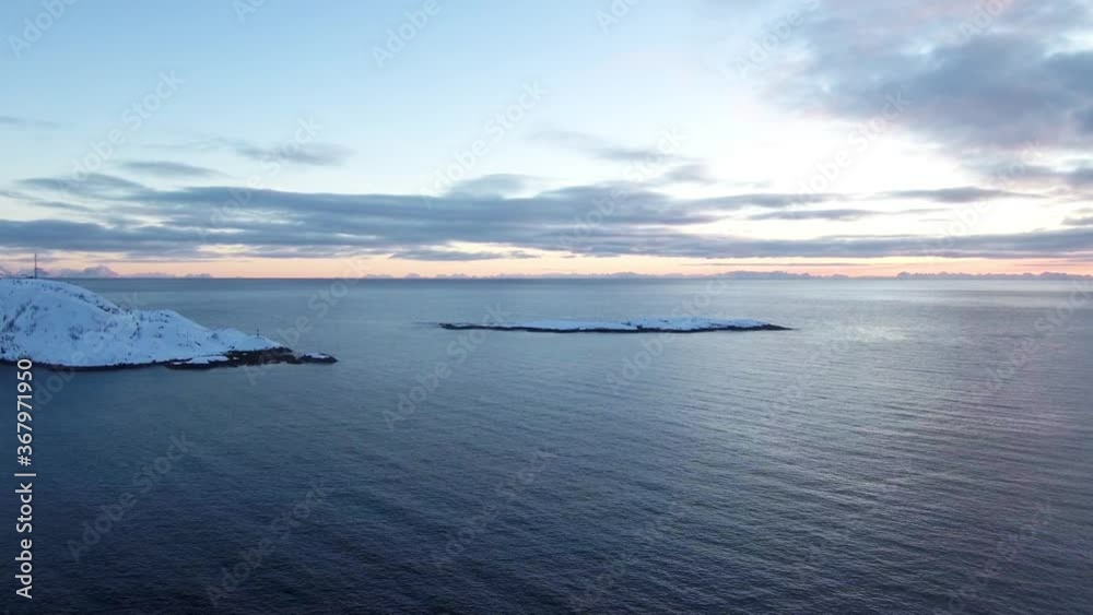 north sea and snow-capped mountains, aerial view north sea and snow-capped mountains, aerial view