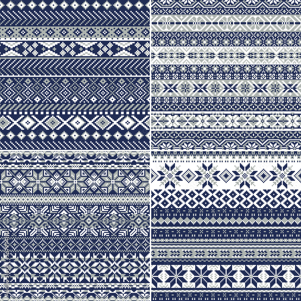 Nordic style  snowflake jacquard knitted vector seamless pattern collection