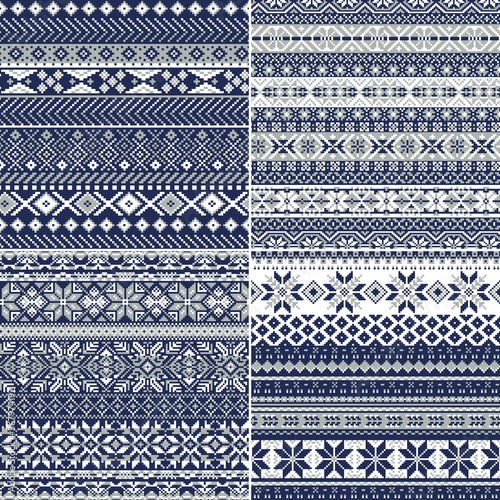 Nordic style  snowflake jacquard knitted vector seamless pattern collection photo