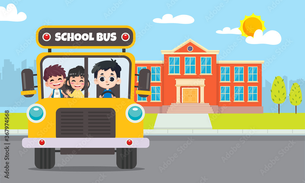 Back to school at school bus background concept design
