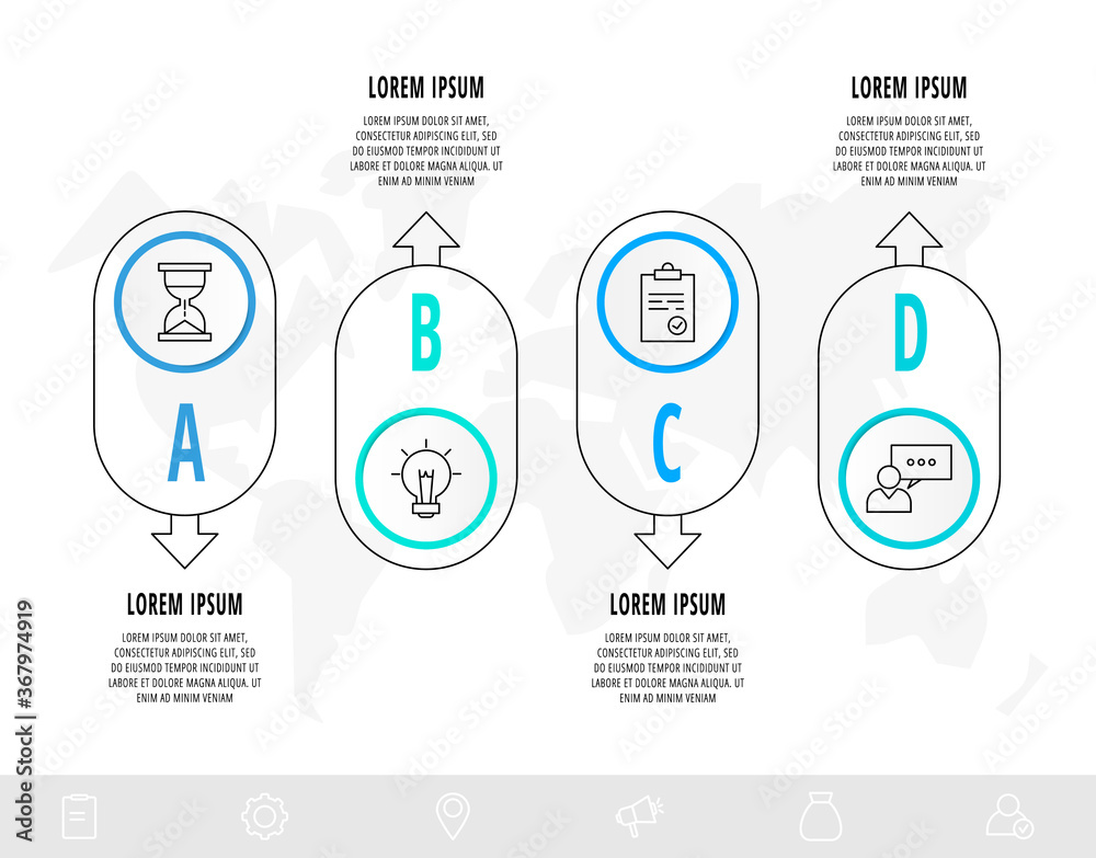 Vector circle infographics with 4 arrows. Four step line template. Used ...