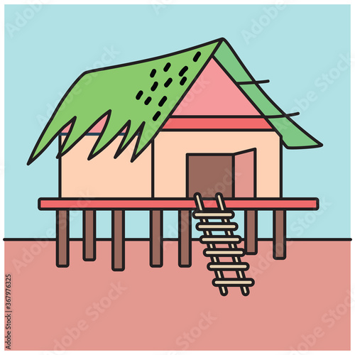 Cartoon stilt house vector illustration