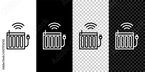 Set line Smart heating radiator system icon isolated on black and white background. Internet of things concept with wireless connection. Vector.