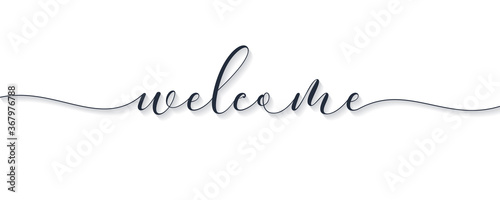 Welcome Lettering Black Text Handwriting Calligraphy with Shadow isolated on White Background. Greeting Card Vector Illustration Design Template Element