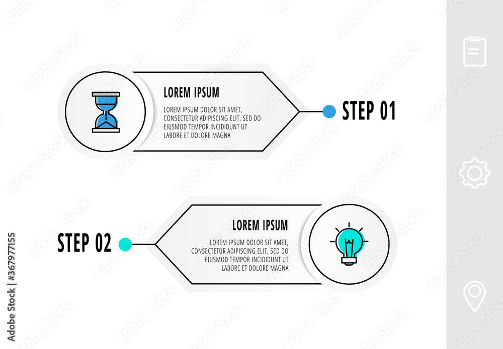 Vector circle infographics with 2 arrows. Two step line template. Used for diagram, business, web, banner, workflow layout, presentations, flowchart, info graph, timeline, content, levels, chart Vector circle infographics with 2 arrows. Two step line template. Used for diagram, business, web, banner, workflow layout, presentations, flowchart, info graph, timeline, content, levels, chart