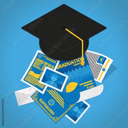 mortar board with certificates