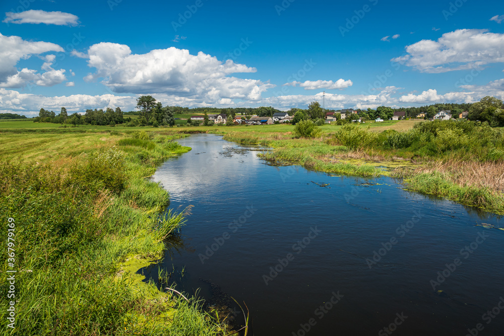 View on the Liwiec river at sunny day near Mokobody, Masovia, Poland