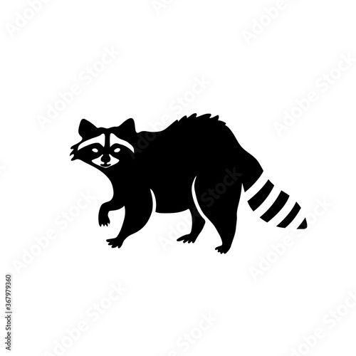 Raccoon silhouette vector illustration. Forest animal logo.