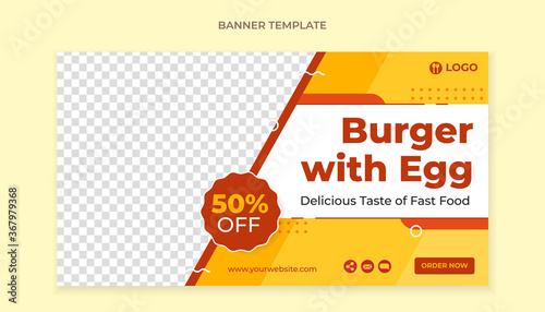 Burger with egg banner template for fast food restaurant