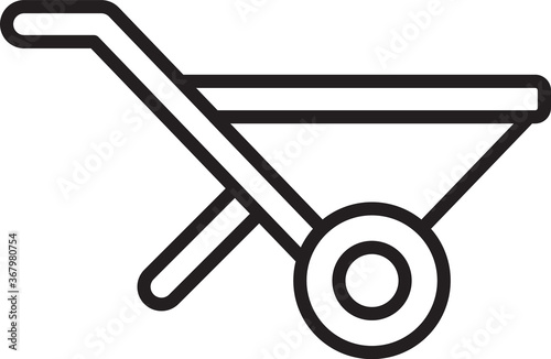 Black line Wheelbarrow icon isolated on white background. Tool equipment. Agriculture cart wheel farm. Vector.