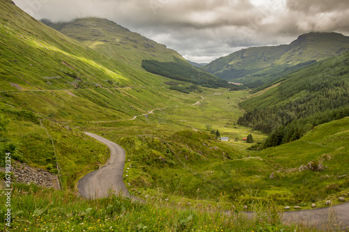 A view down a Scottish highland glen from the 'Rest and be Thankful view point' photo