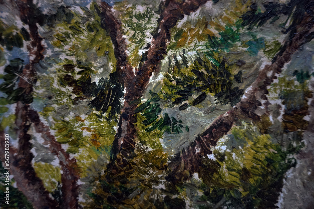 Fototapeta premium hand painted original impressionism masterpieces contemporary art painter painting oil color unique concept flower nature imagination tree autumn landscape woods park fragment of artwork