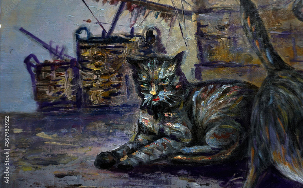 Art oil painting cute cat  , abstract , design , background from thailand
