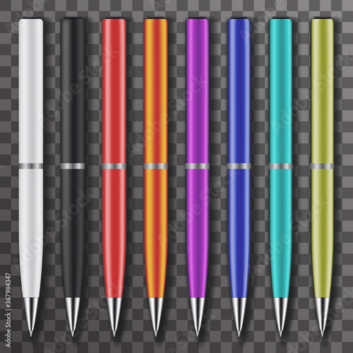 Set of colored white and black pens set vector design illustration