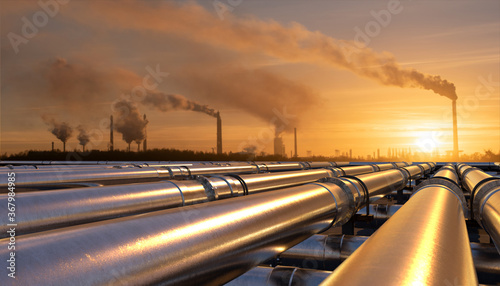 Pipelines leading to an oil refinery photo