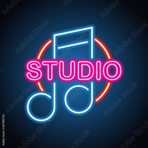 music studio neon sign for music studio or recording studio plank banner. vector illustration