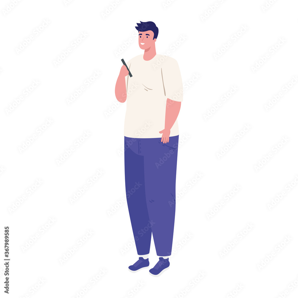 Man with smartphone chatting design, Message chat and communication theme Vector illustration