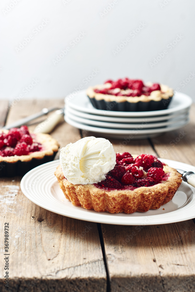 Baked mini tarts with raspberries. Baked mini tarts with raspberries.