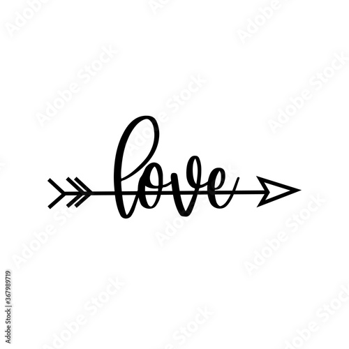 Love calligraphy text with arrow. Good for wedding decor, greeting card, poster, banner, textile print, and gift design. 