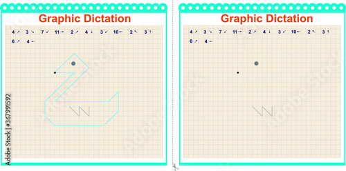 Draw a picture on the arrows. Cartoon graphic swan. Worksheet for children