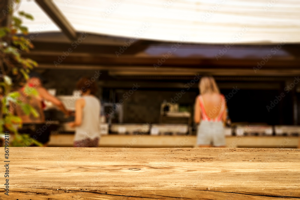 Fototapeta premium Desk of free space and restaurant interior 