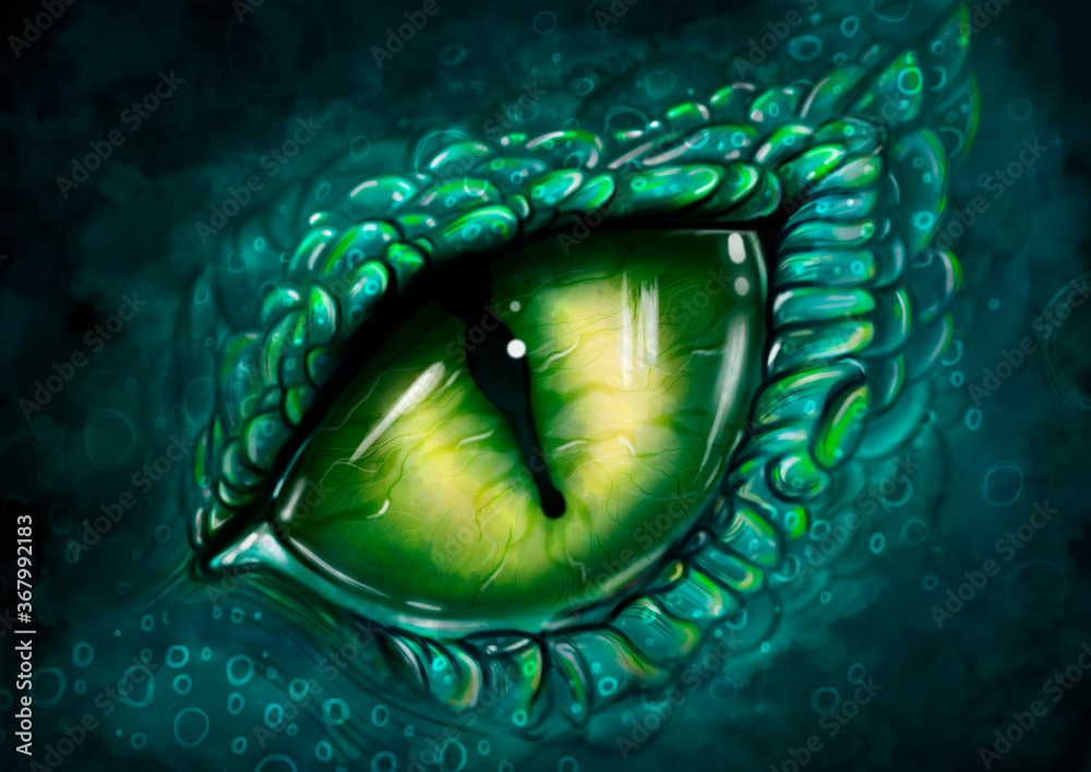 digital illustration yellow eye of green snake Stock Illustration