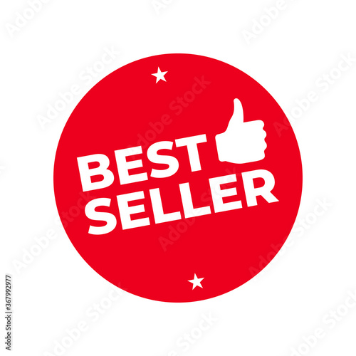 Bestseller badge label icon thumbs up red color vector EPS 10