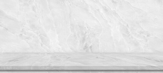 Perspective white marble  shelf table for interior decoration used as studio background wall to display your products.