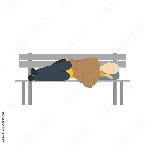 Cartoon Color Character Homeless Person on Bench. Vector