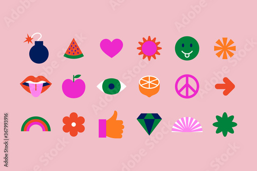 Vector set of design elements, patches and stickers with copy space for text - abstract background elements for branding, packaging, prints and social media posts
