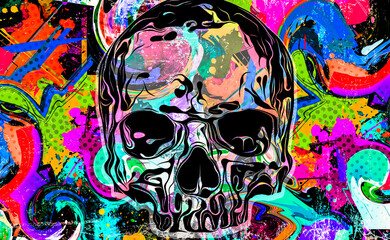 Acrylglasbilder Graffiti abstract colorful background with skulls  © reznik_val