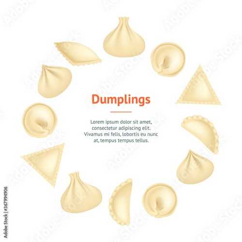 Realistic 3d Detailed Dumplings Concept Banner Card Circle. Vector