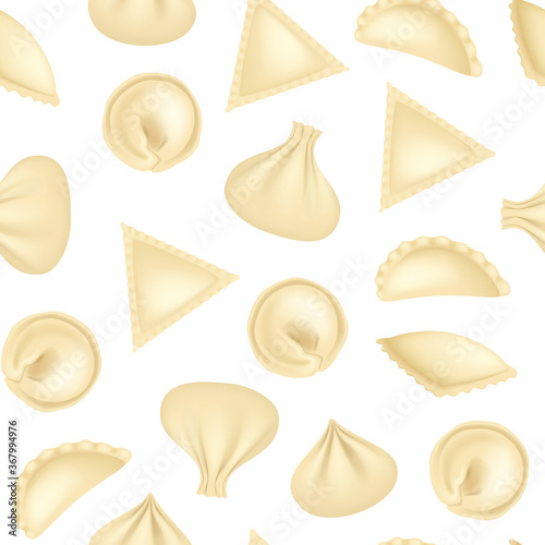 Realistic 3d Detailed Dumplings Concept Seamless Pattern Background. Vector