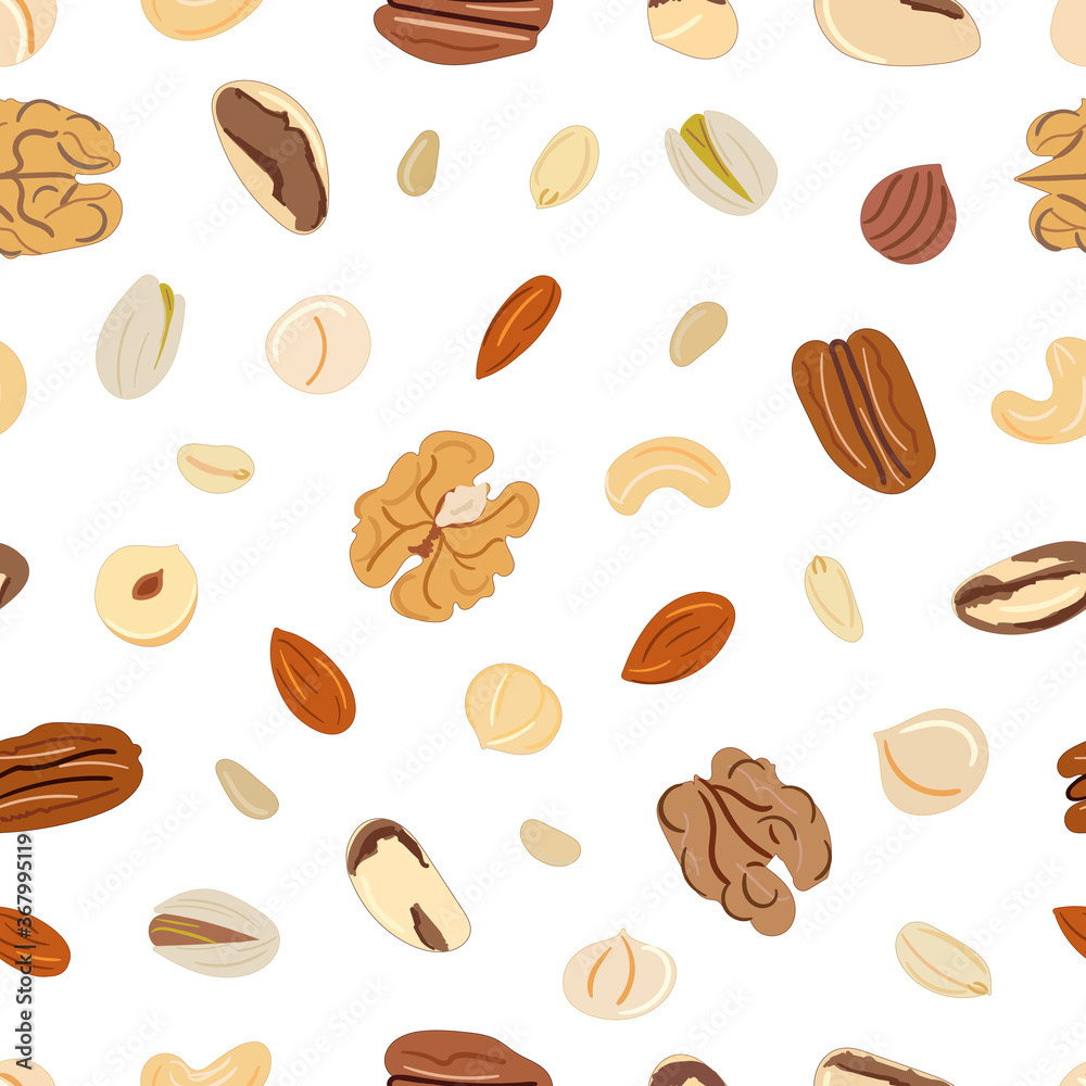 Seamless pattern of nuts and seeds. Kitchen, cooking print. Seamless pattern of nuts and seeds. Kitchen, cooking print.