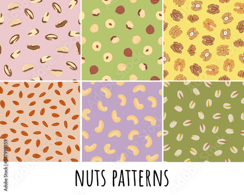 Set of seamless pattern of nuts. Kitchen, cooking print.