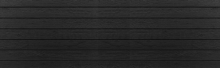 Panorama of High resolution black wood plank texture and seamless background