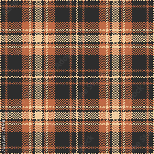 Orange brown plaid pattern. Herringbone textured seamless dark Scottish tartan check plaid for flannel shirt, skirt, or other modern autumn winter textile print.