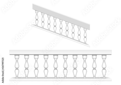 Fotobehang White marble balustrade for balcony, porch or garden and handrail for staircase in classic roman style