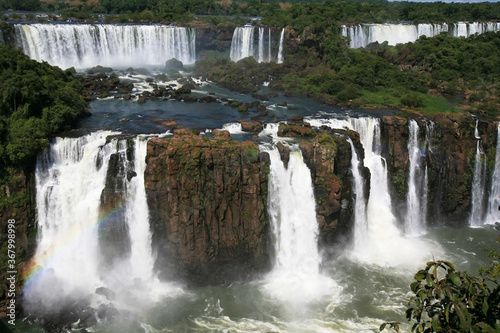 View of Iguazu Falls  the natural border between Brazil and argentina  from Foz do Igua  u  Brazil.