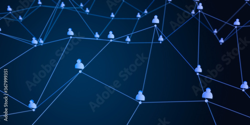 Social connection or business communication. Network of contacts on a blue background. 3d render