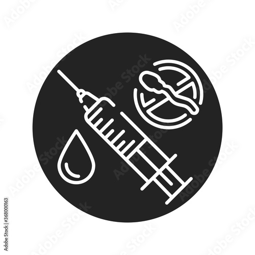 Contraception method injection black glyph icon. Women hormonal contraceptive, birth control. Safety sex sign. Pictogram for web page, mobile app