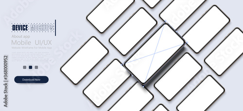Realistic smartphone mockup set.  Background from Lot of Mockups white smartphones. Set of huge number phones on white background. Device UI/UX mockup for presentation template. Smartphone isolated