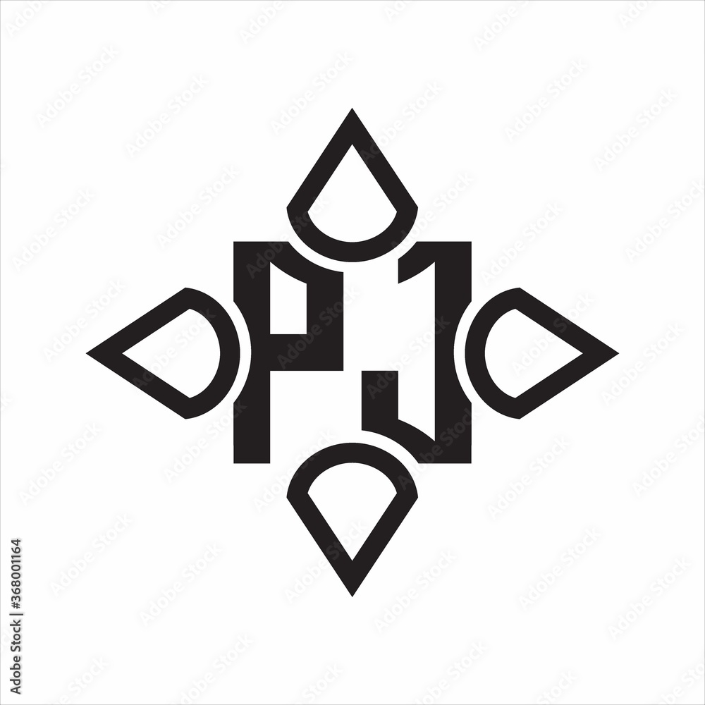 PJ Logo monogram with four cone rounded by the shape design template on white background PJ Logo monogram with four cone rounded by the shape design template on white background