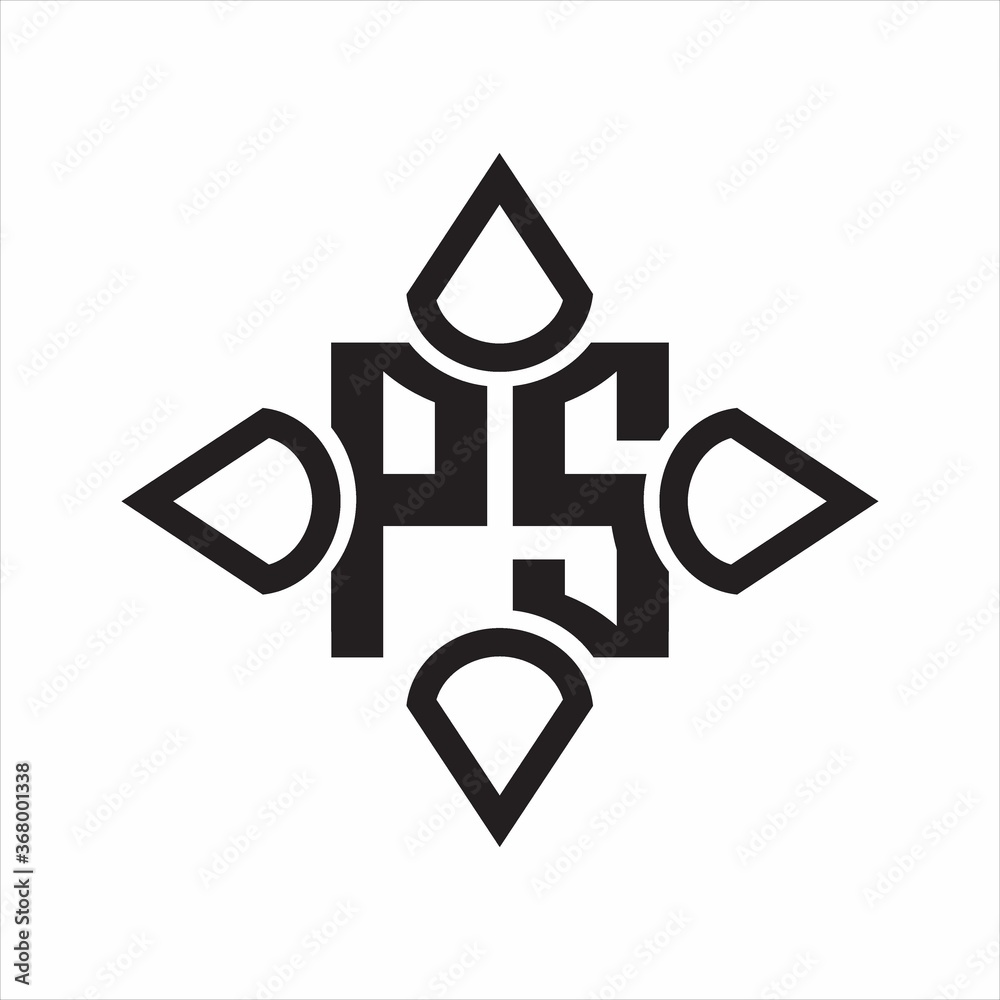 PS Logo monogram with four cone rounded by the shape design template on white background PS Logo monogram with four cone rounded by the shape design template on white background