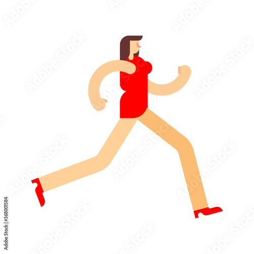 Woman in dress is running. Girl run. vector illustration