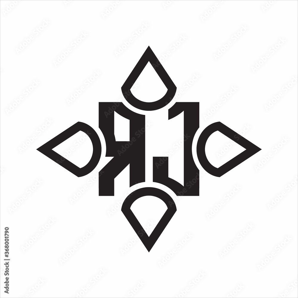 RJ Logo monogram with four cone rounded by the shape design template on white background RJ Logo monogram with four cone rounded by the shape design template on white background