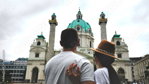 Photography A couple of tourist in Wien visitng Karlskirche