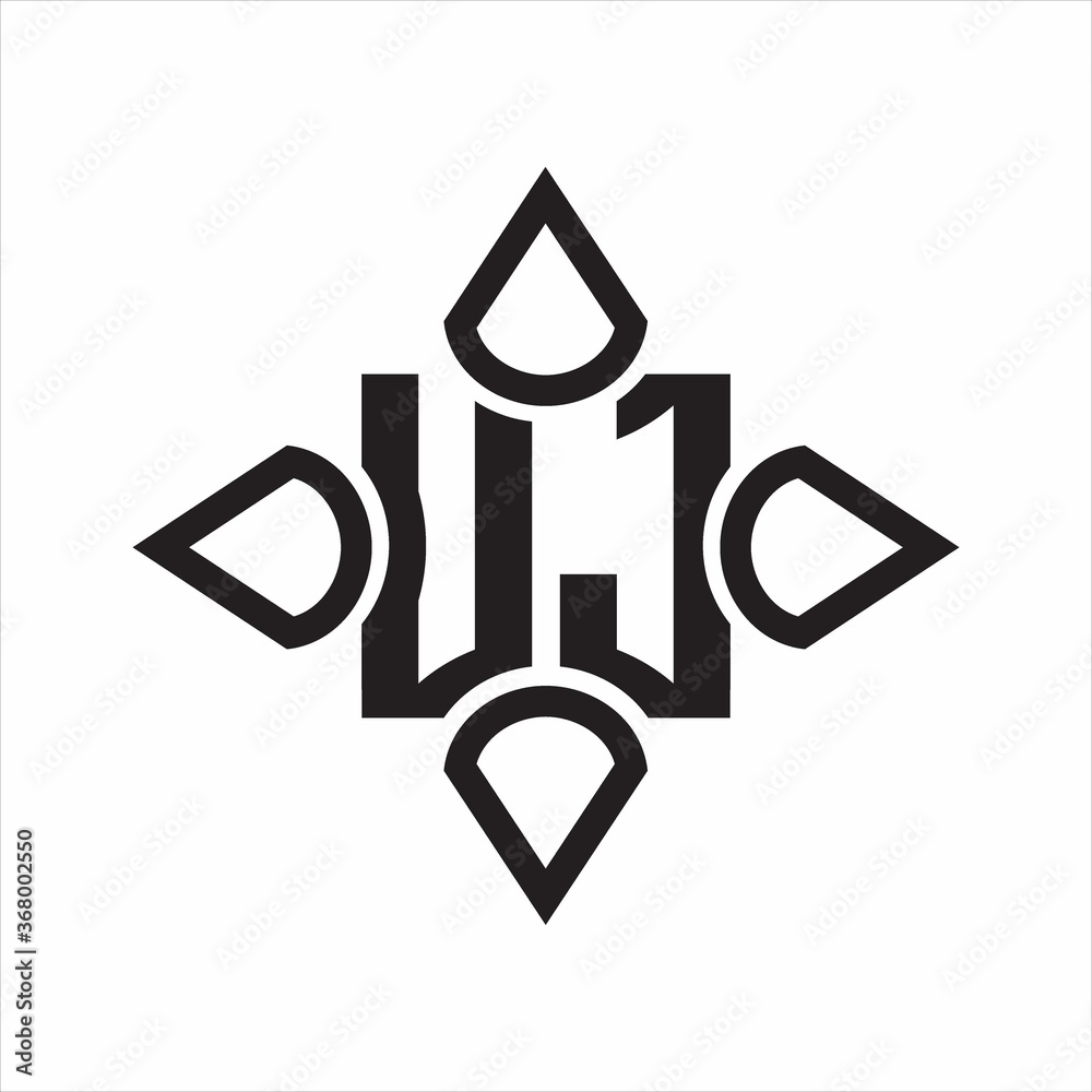 UJ Logo monogram with four cone rounded by the shape design template on white background UJ Logo monogram with four cone rounded by the shape design template on white background